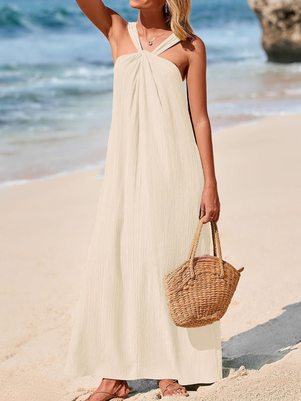 Cream Halter Maxi Beach Dress